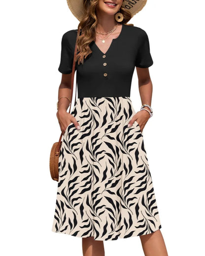 Vestido de Verano Largo Casual Estampado con Manga Corta