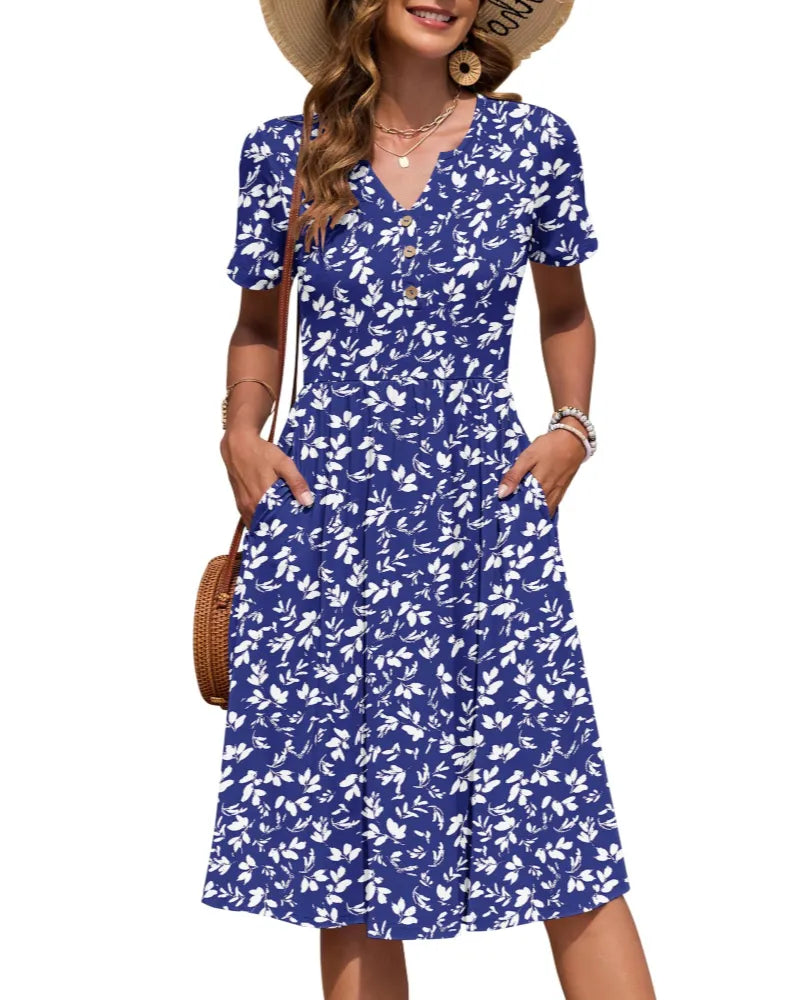 Vestido de Verano Largo Casual Estampado con Manga Corta