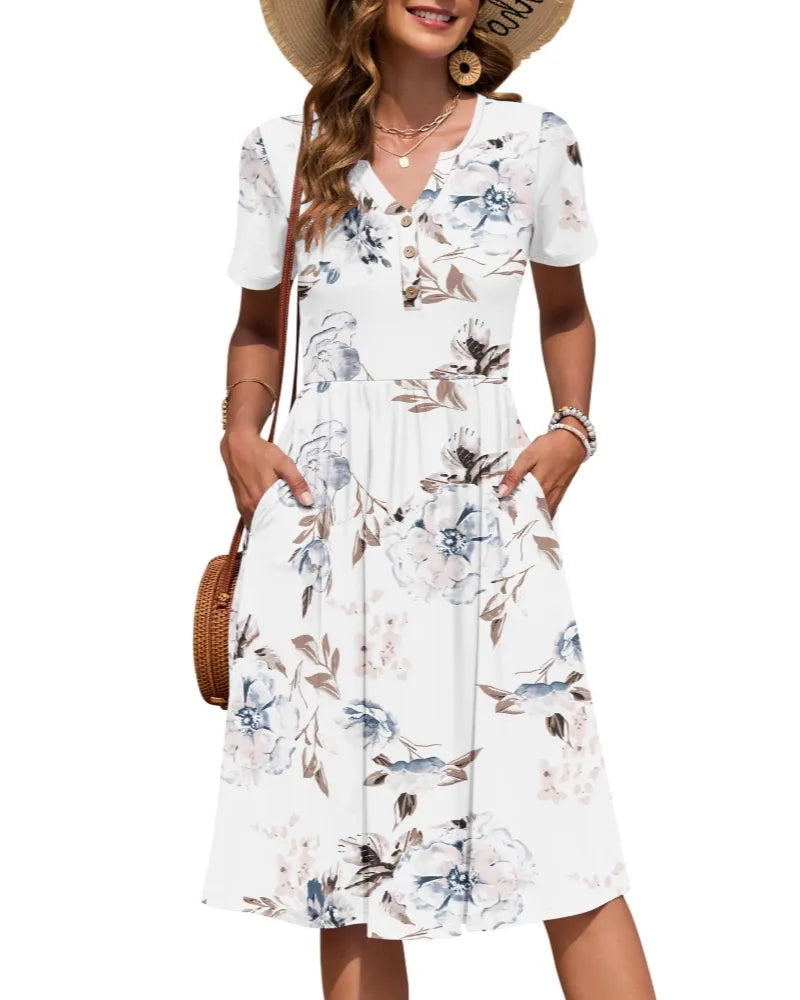 Vestido de Verano Largo Casual Estampado con Manga Corta