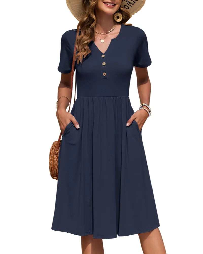 Vestido de Verano Largo Casual Estampado con Manga Corta