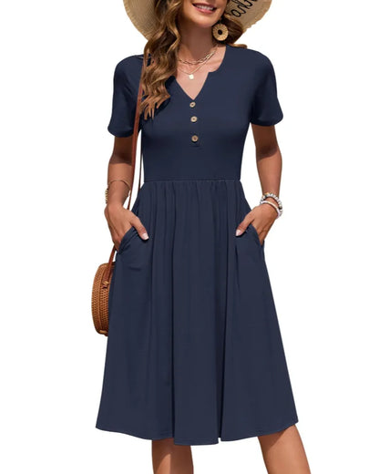 Vestido de Verano Largo Casual Estampado con Manga Corta