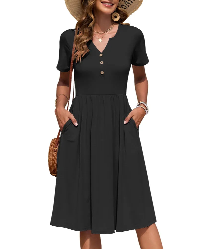 Vestido de Verano Largo Casual Estampado con Manga Corta