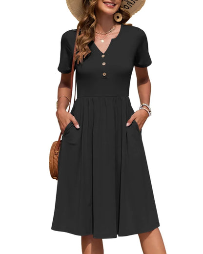 Vestido de Verano Largo Casual Estampado con Manga Corta