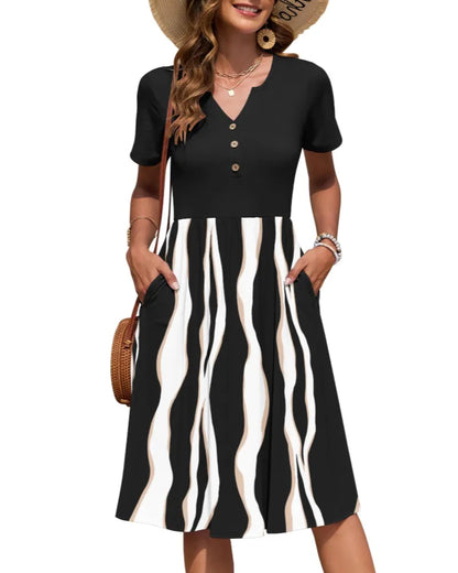 Vestido de Verano Largo Casual Estampado con Manga Corta
