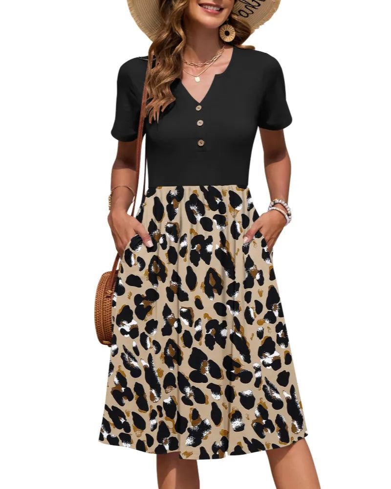 Vestido de Verano Largo Casual Estampado con Manga Corta