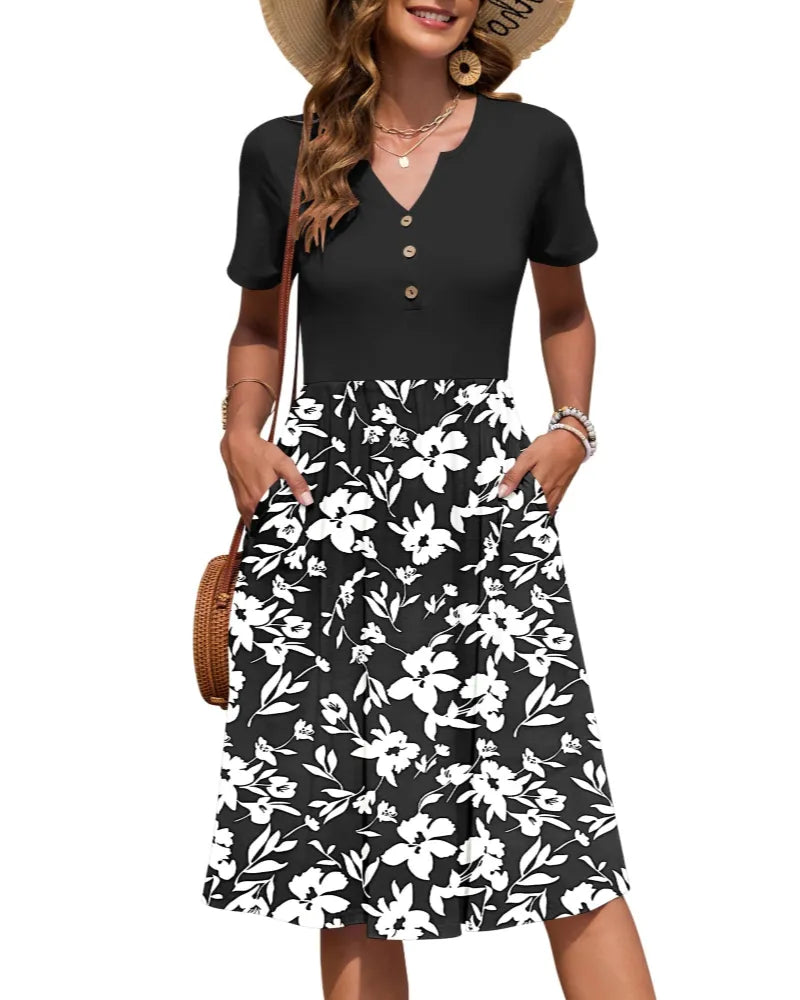 Vestido de Verano Largo Casual Estampado con Manga Corta