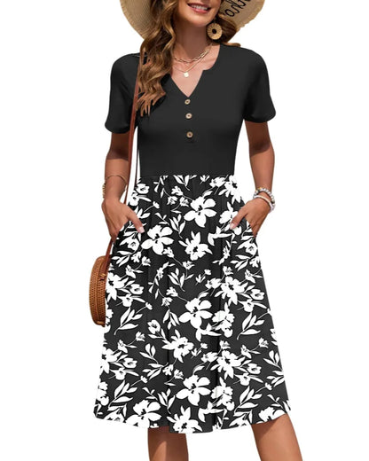 Vestido de Verano Largo Casual Estampado con Manga Corta