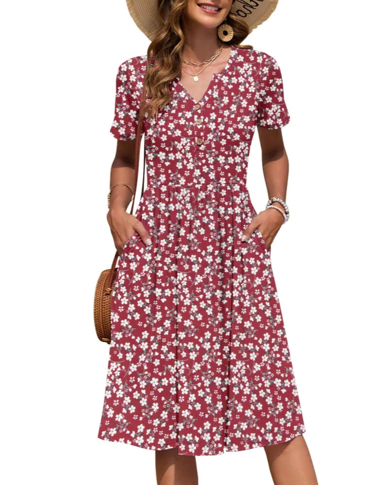 Vestido de Verano Largo Casual Estampado con Manga Corta