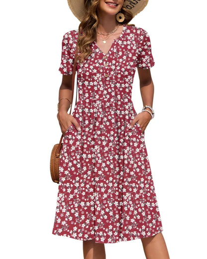 Vestido de Verano Largo Casual Estampado con Manga Corta