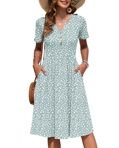 Vestido de Verano Largo Casual Estampado con Manga Corta