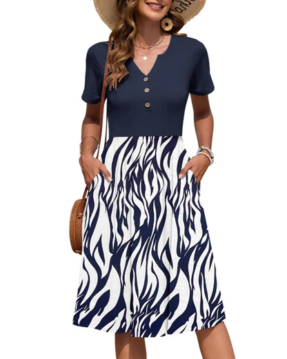 Vestido de Verano Largo Casual Estampado con Manga Corta