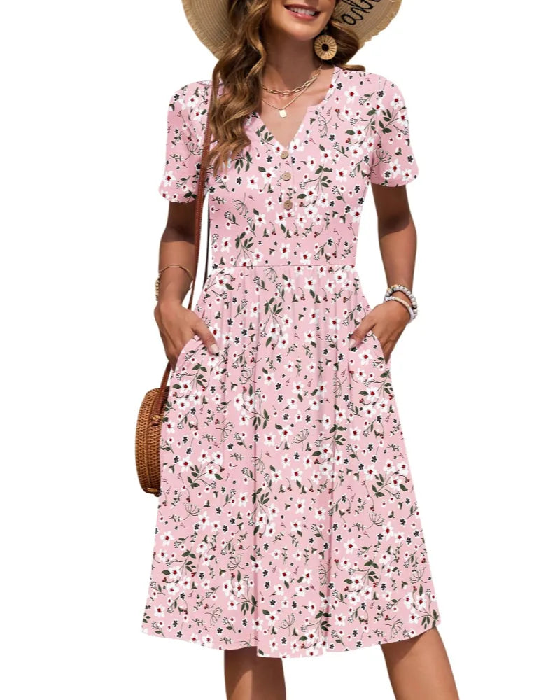 Vestido de Verano Largo Casual Estampado con Manga Corta