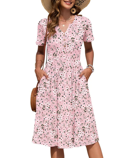 Vestido de Verano Largo Casual Estampado con Manga Corta
