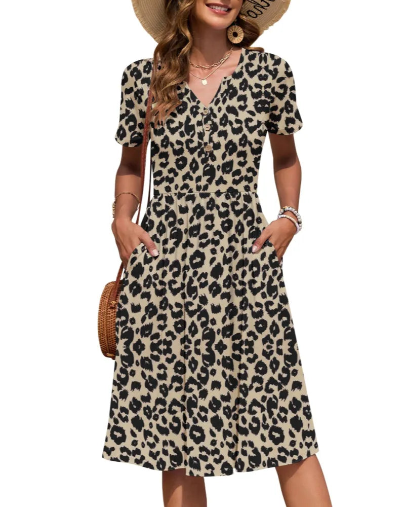 Vestido de Verano Largo Casual Estampado con Manga Corta
