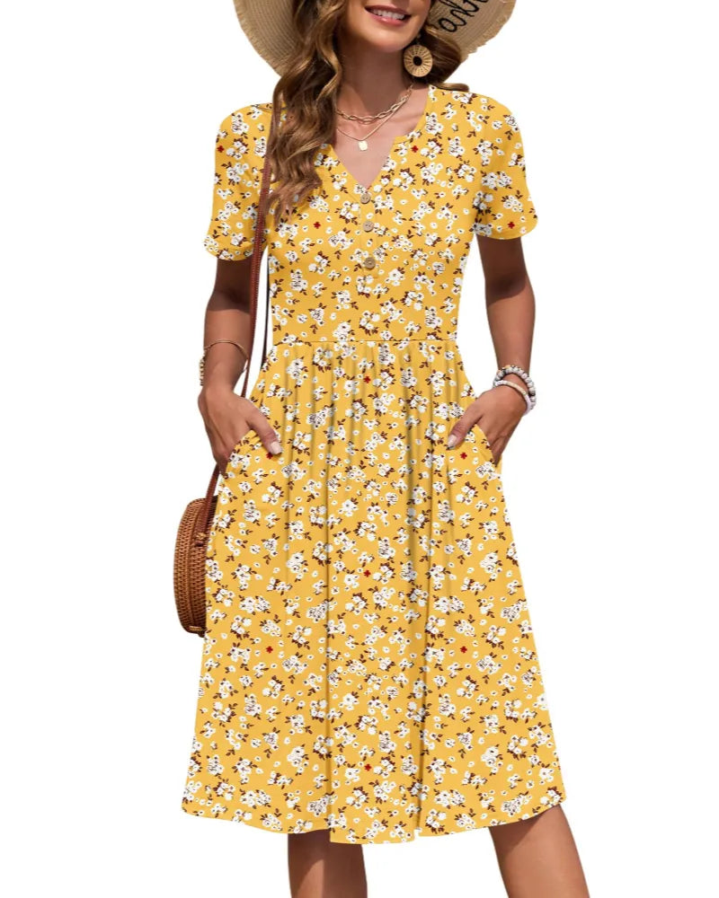 Vestido de Verano Largo Casual Estampado con Manga Corta