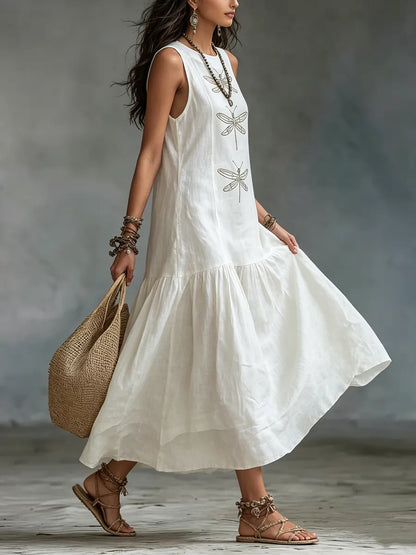 Vestido de Verano Largo Casual Estampado con Sin Mangas