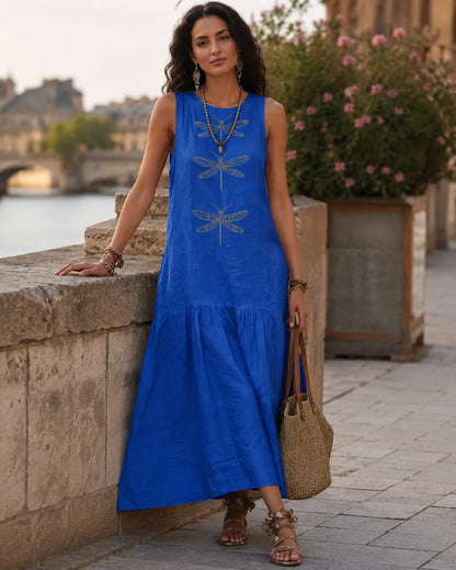 Vestido de Verano Largo Casual Estampado con Sin Mangas