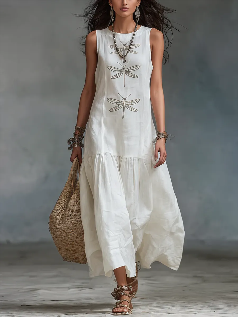 Vestido de Verano Largo Casual Estampado con Sin Mangas