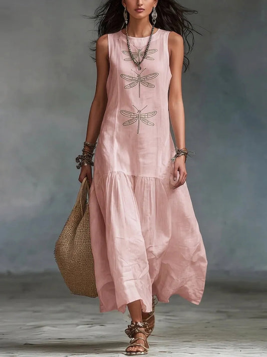 Vestido de Verano Largo Casual Estampado con Sin Mangas