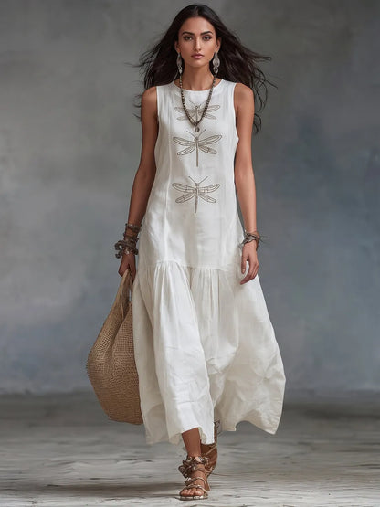 Vestido de Verano Largo Casual Estampado con Sin Mangas