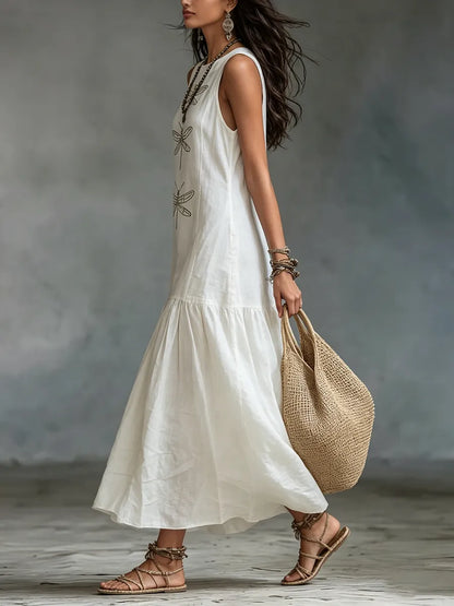 Vestido de Verano Largo Casual Estampado con Sin Mangas