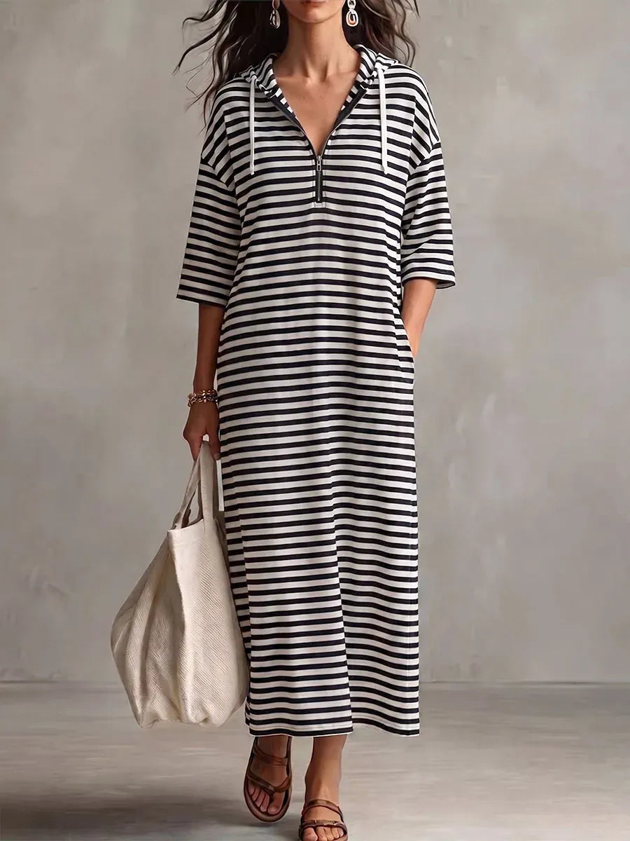 Vestido de Verano Largo Casual Manga Larga con Capucha