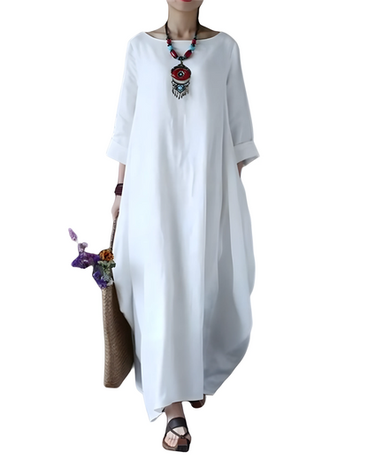 Vestido de Verano Largo Casual Minimalista con Manga Tres Cuartos