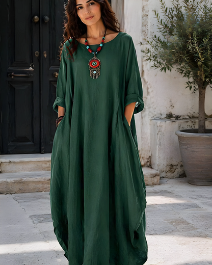 Vestido de Verano Largo Casual Minimalista con Manga Tres Cuartos