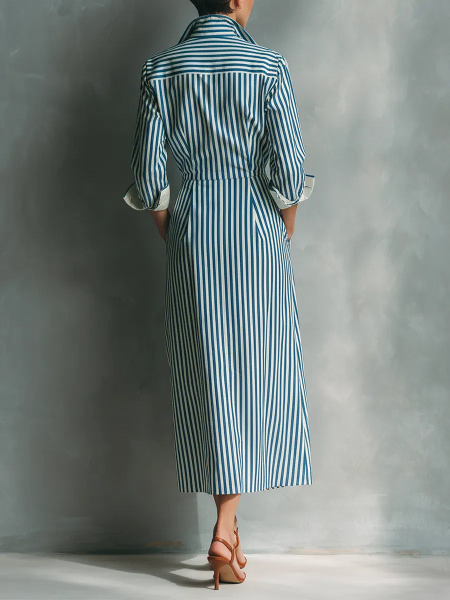 Vestido de Verano Largo Casual Rayas con Manga Larga