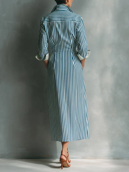 Vestido de Verano Largo Casual Rayas con Manga Larga