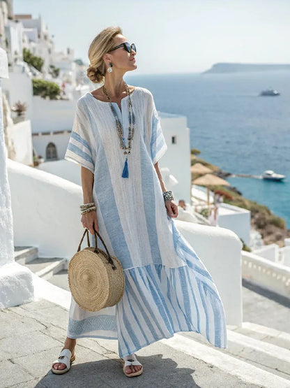 Vestido de Verano Largo Casual Rayas con Mangas Kimono
