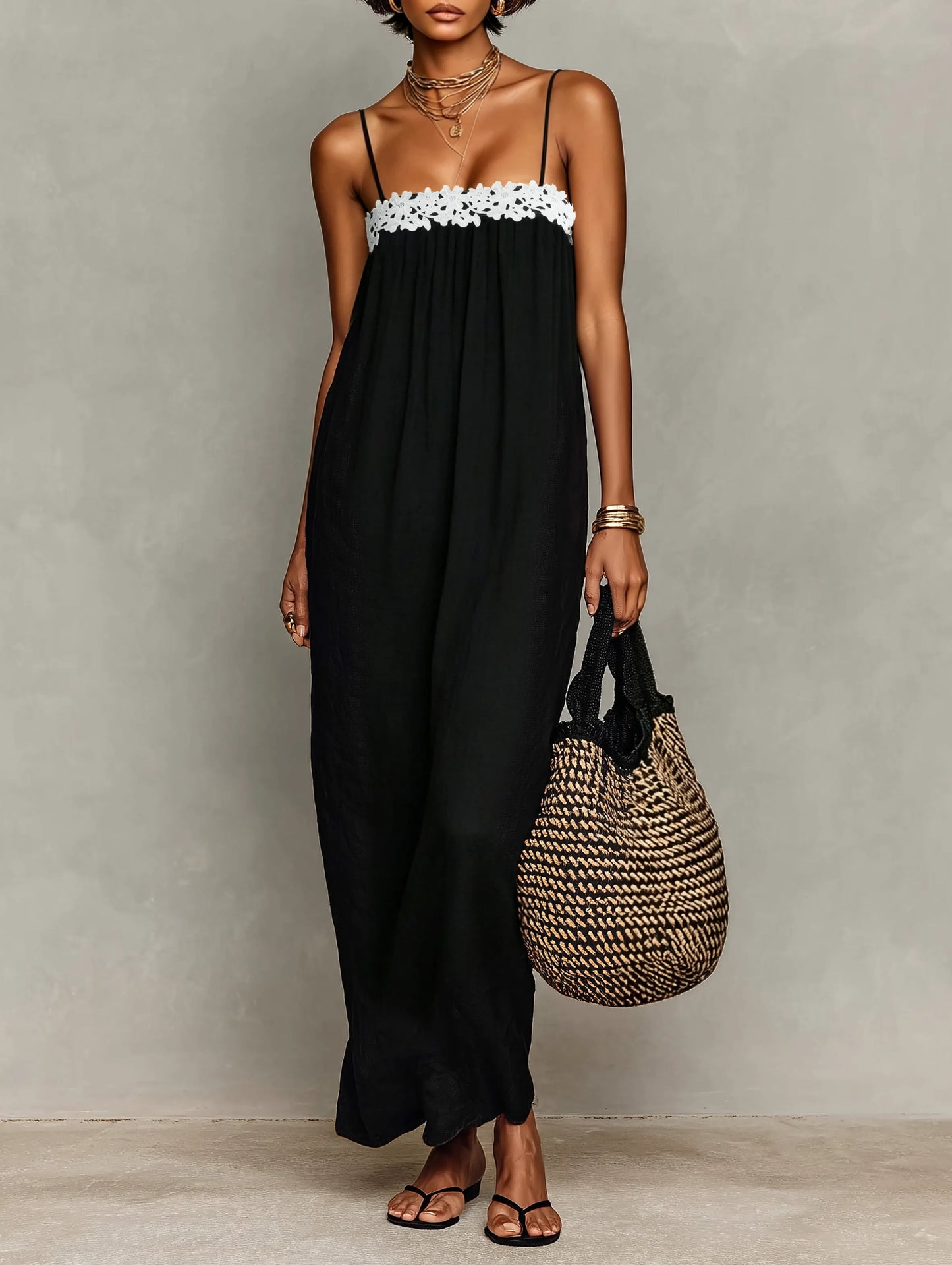 Vestido de Verano Largo Casual Tirantes con Encaje