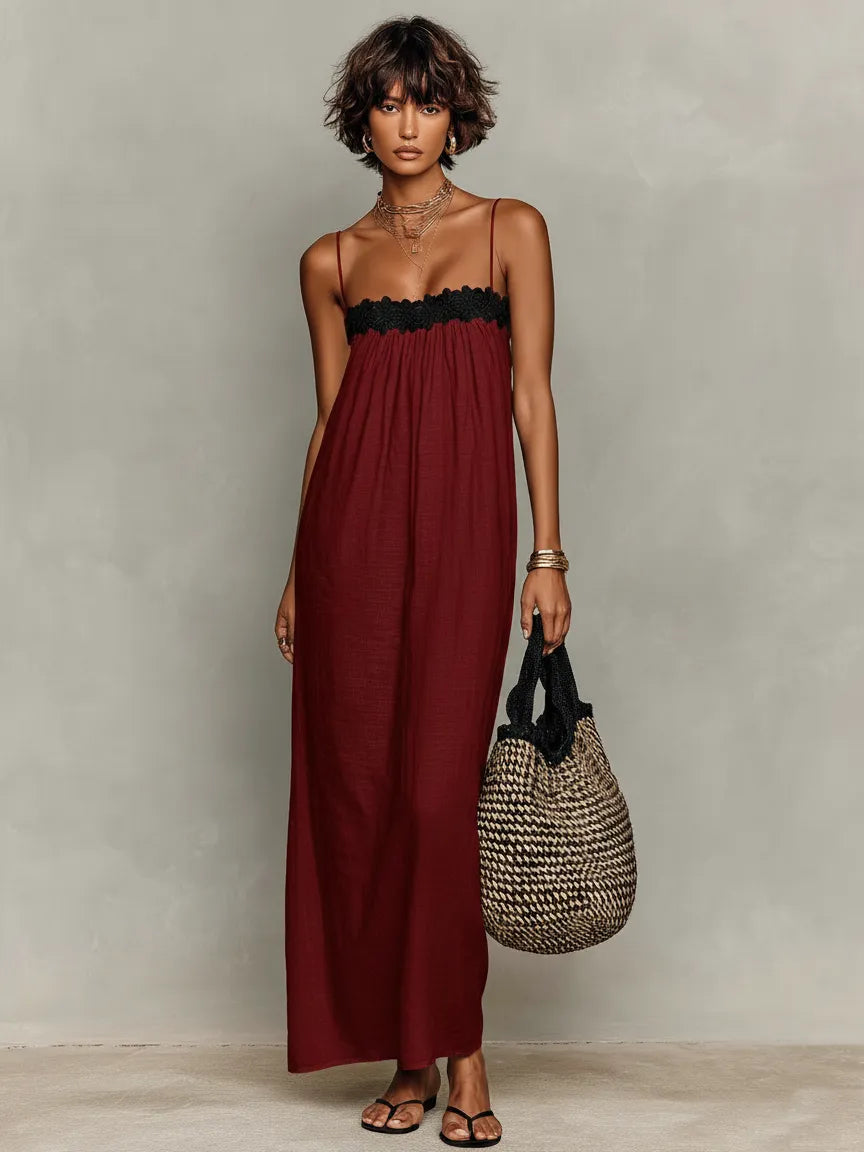 Vestido de Verano Largo Casual Tirantes con Encaje