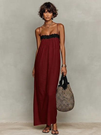 Vestido de Verano Largo Casual Tirantes con Encaje