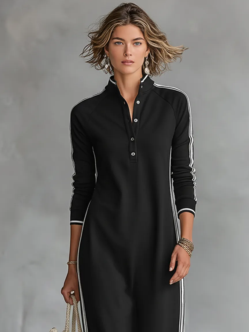 Vestido de Verano Largo Casual con Cuello con Botones y Rayas