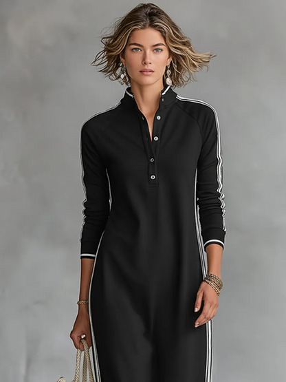 Vestido de Verano Largo Casual con Cuello con Botones y Rayas
