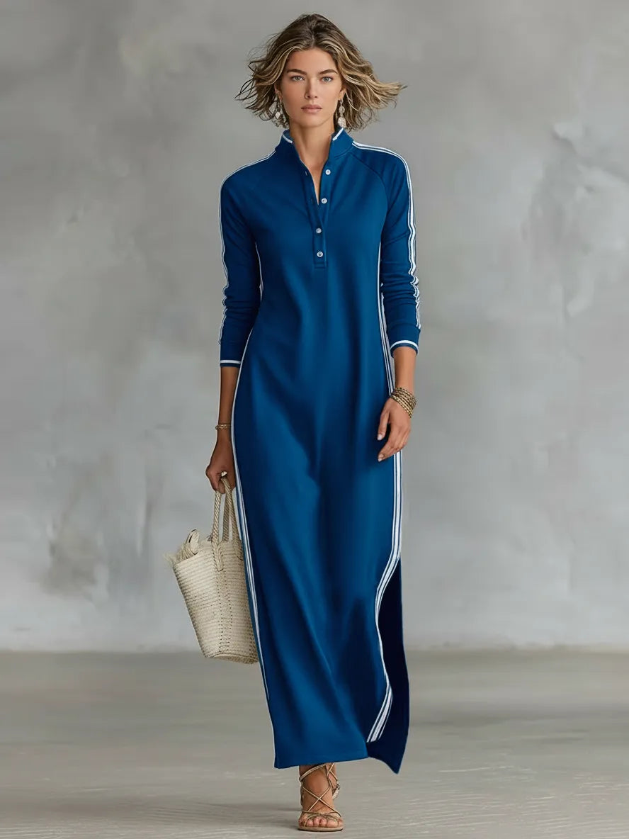 Vestido de Verano Largo Casual con Cuello con Botones y Rayas