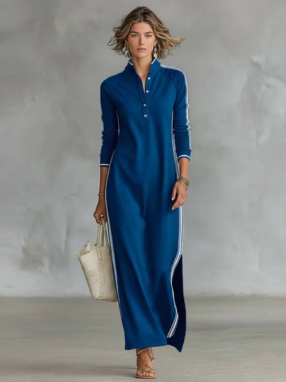 Vestido de Verano Largo Casual con Cuello con Botones y Rayas
