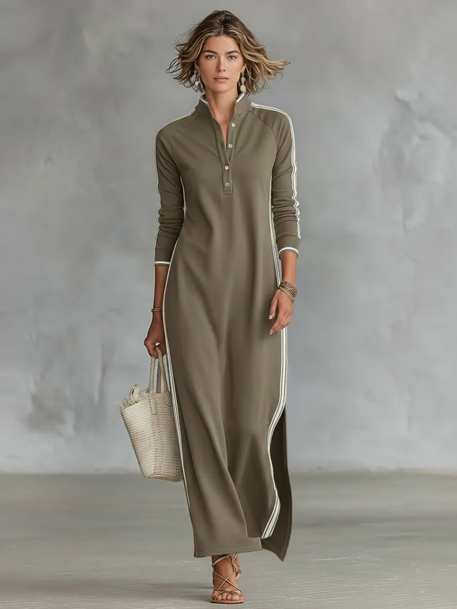 Vestido de Verano Largo Casual con Cuello con Botones y Rayas