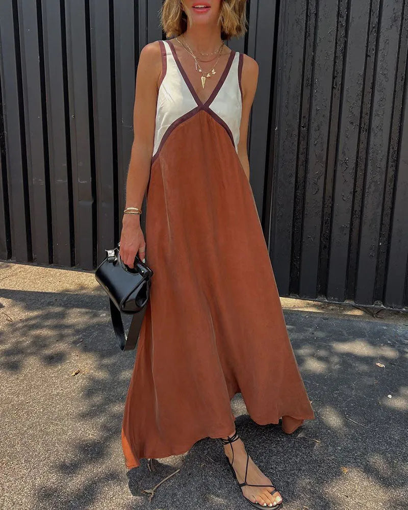 Vestido de Verano Largo Casual con Escote en V