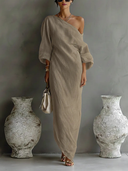 Vestido de Verano Largo Casual con Hombros Descubiertos
