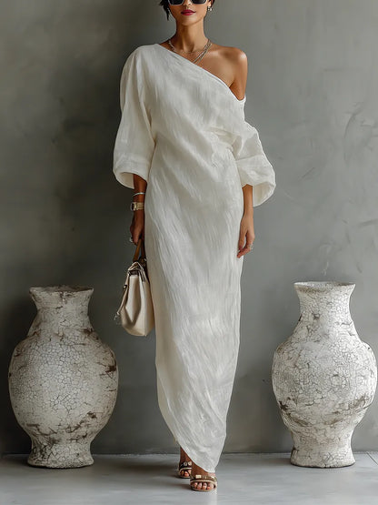 Vestido de Verano Largo Casual con Hombros Descubiertos