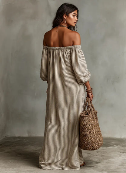 Vestido de Verano Largo Casual con Hombros Descubiertos y Manga Larga