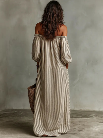 Vestido de Verano Largo Casual con Hombros Descubiertos y Manga Larga