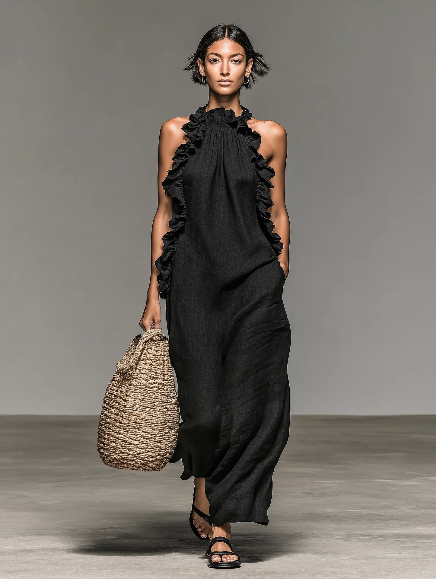 Vestido de Verano Largo Casual con Volantes