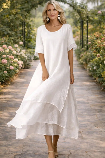 Vestido de Verano Largo Casual con Volantes y Manga Corta