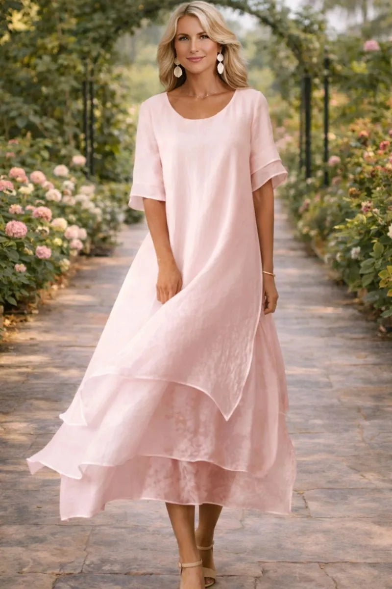 Vestido de Verano Largo Casual con Volantes y Manga Corta