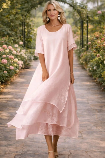 Vestido de Verano Largo Casual con Volantes y Manga Corta