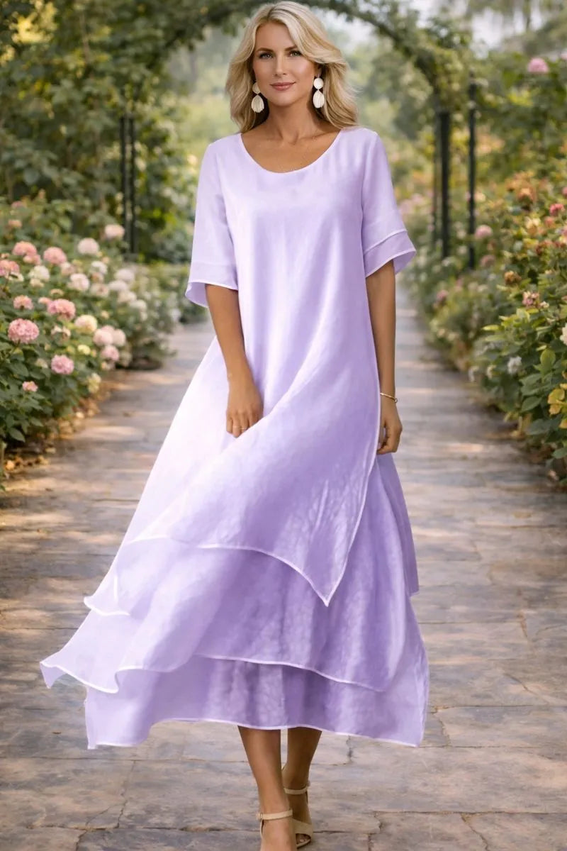 Vestido de Verano Largo Casual con Volantes y Manga Corta