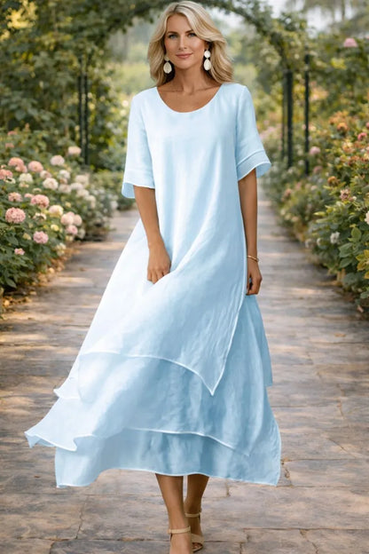 Vestido de Verano Largo Casual con Volantes y Manga Corta